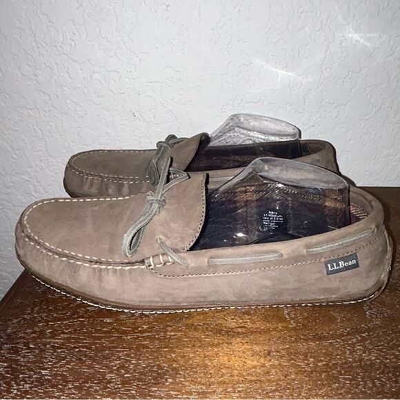 L.L Bean Hand Sewn Flannel Lined Slip On Suede Leather Moccasin Slipper Shoes - Picture 5 of 7
